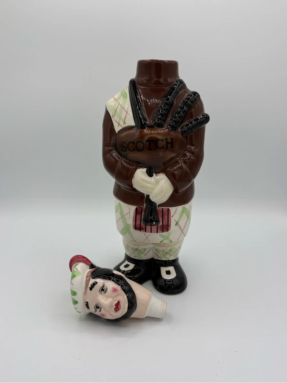 Vintage Scottish Bagpiper Scotch Liquor Decanter Ceramic Made in Korea